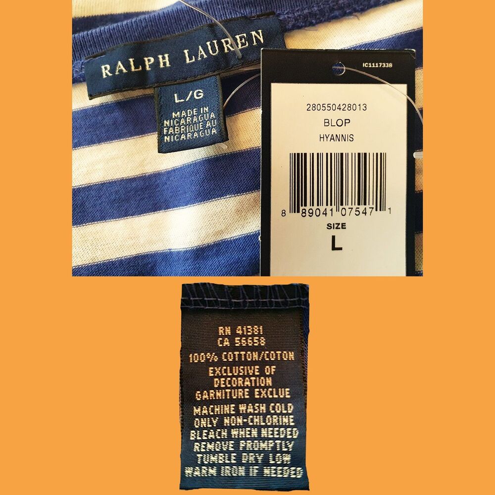 RALPH LAUREN Blue Label Striped Lime Pony V-Neck Long-Sleeve T-Shirt L - Picture 5 of 12